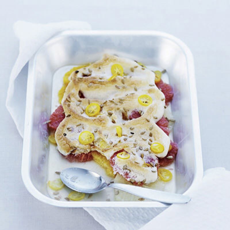 Ugnsbakad citrus med snötäcke