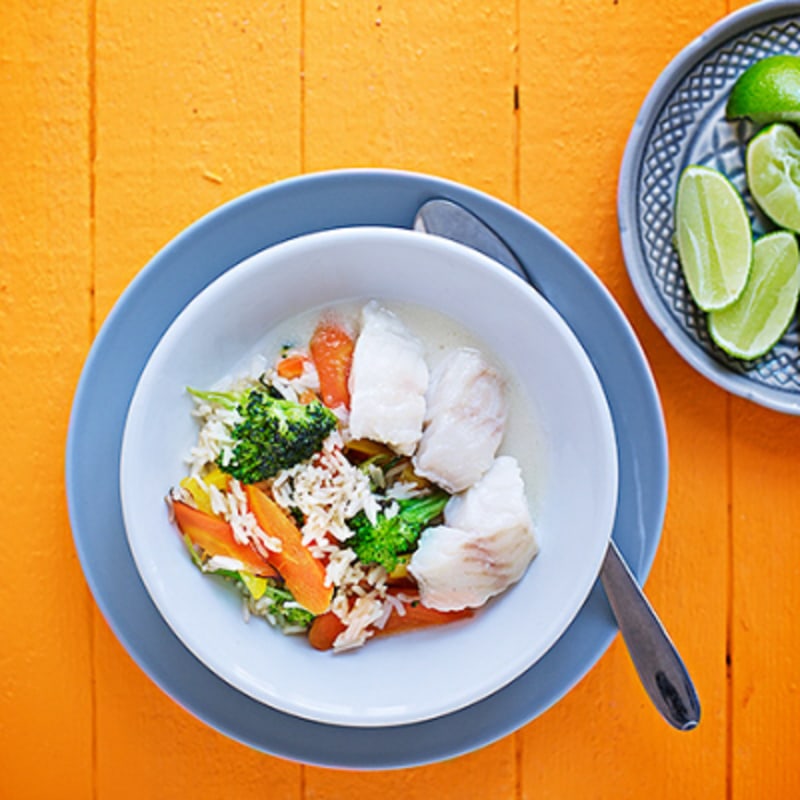 Asiatisk fisk med sesamstekt ris