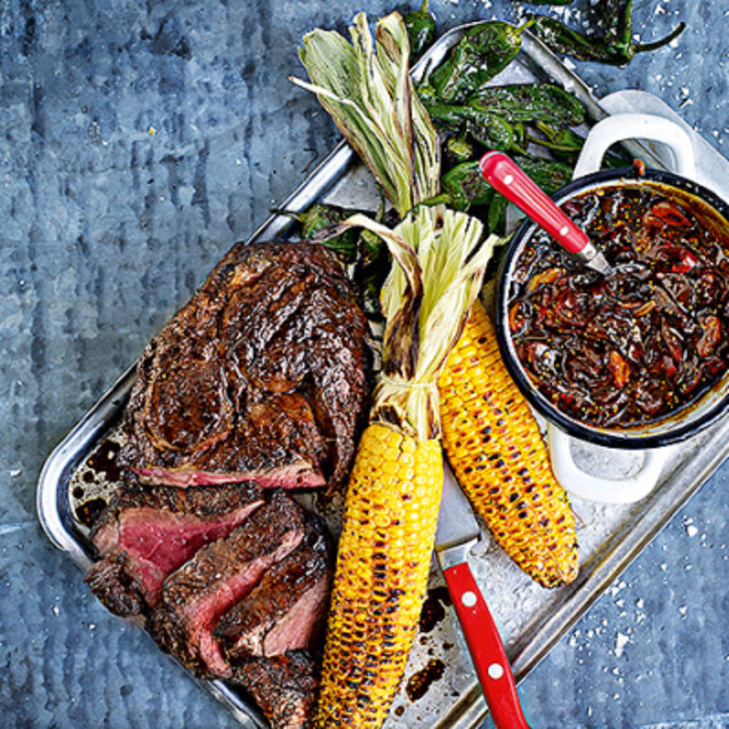 Helgrillad entrecôte med chilimarmelad