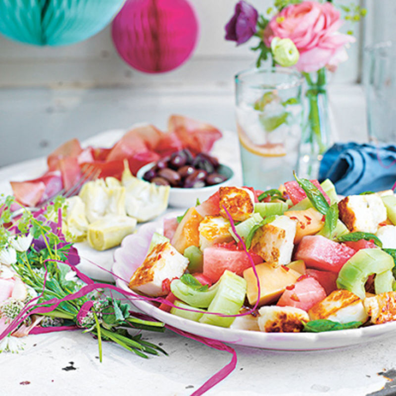 Melon- och halloumisallad