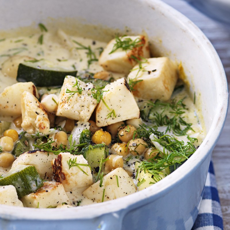 Halloumi och kikärtor i dillsås