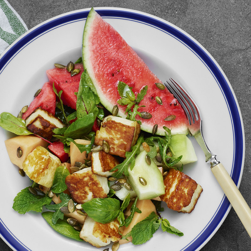 Melonsallad med halloumi