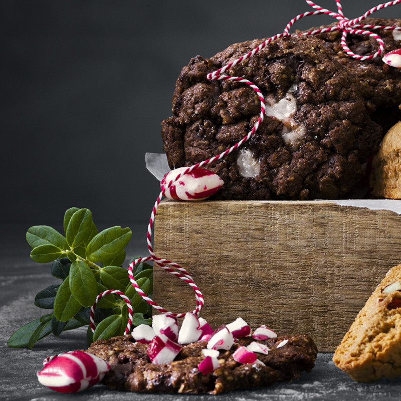 Chocolate chip cookies med polkagris