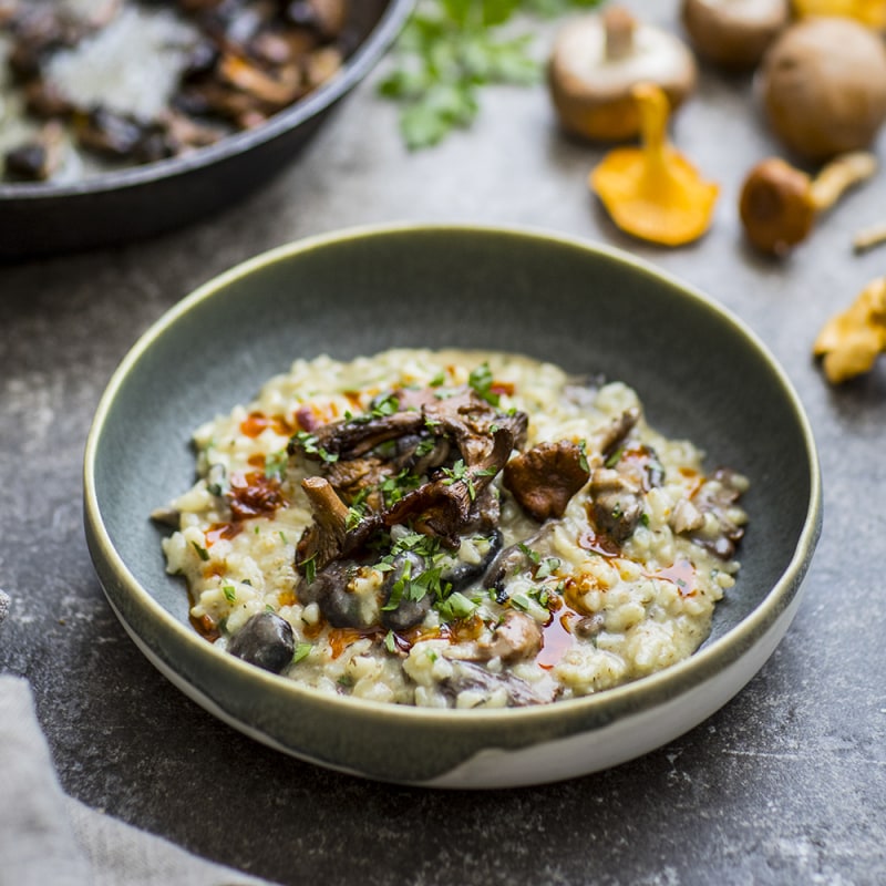 Svamprisotto med Västerbottensost och chorizovinägrett