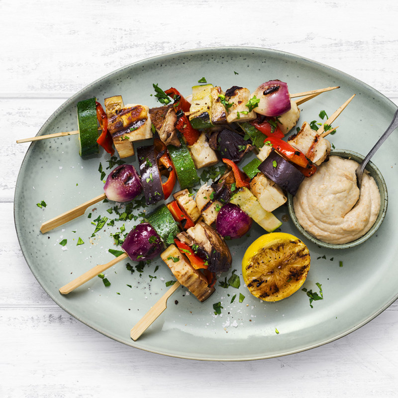 Grillspett med grönsaker och saganaki