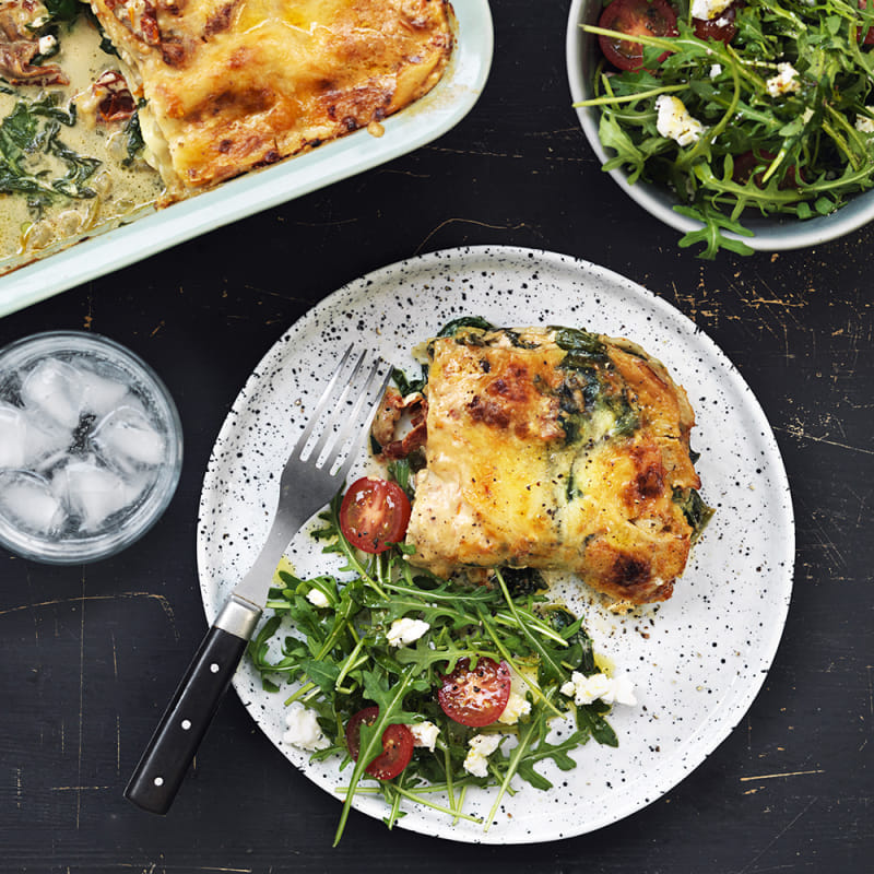 Vegetarisk lasagne med soltorkade tomater