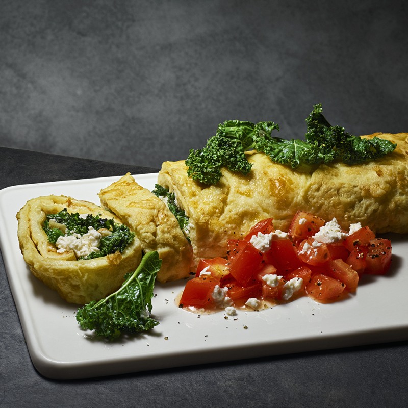 Omelettrulle med grönkål och fetaost