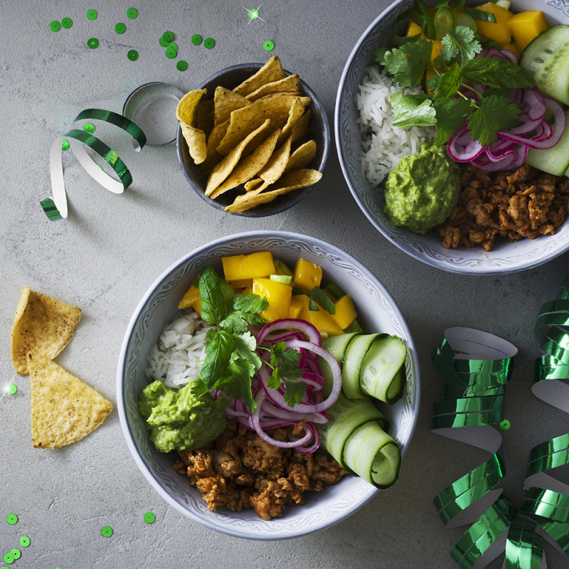 Tacobowl med kycklingfärs