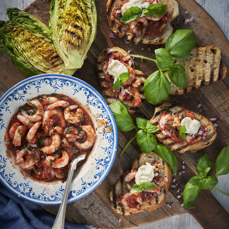 Grillad räkbruschetta