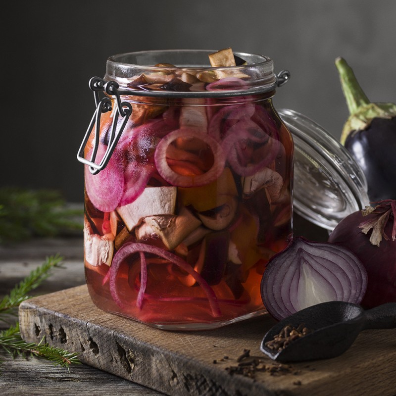 Vegansill på aubergine med apelsin