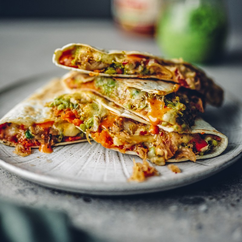 Quesadillas med kimchi och sötpotatis