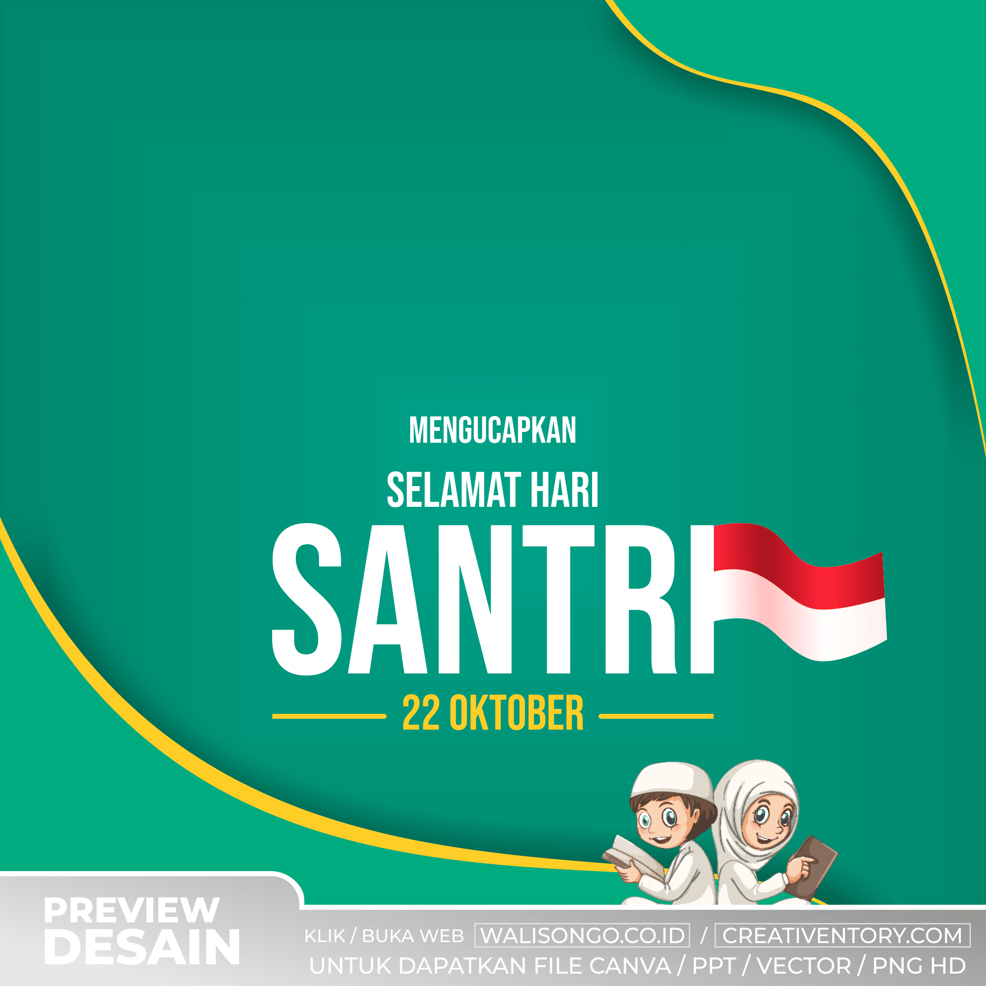 Desain Kartu Ucapan Hari Santri Hijau Elegan
