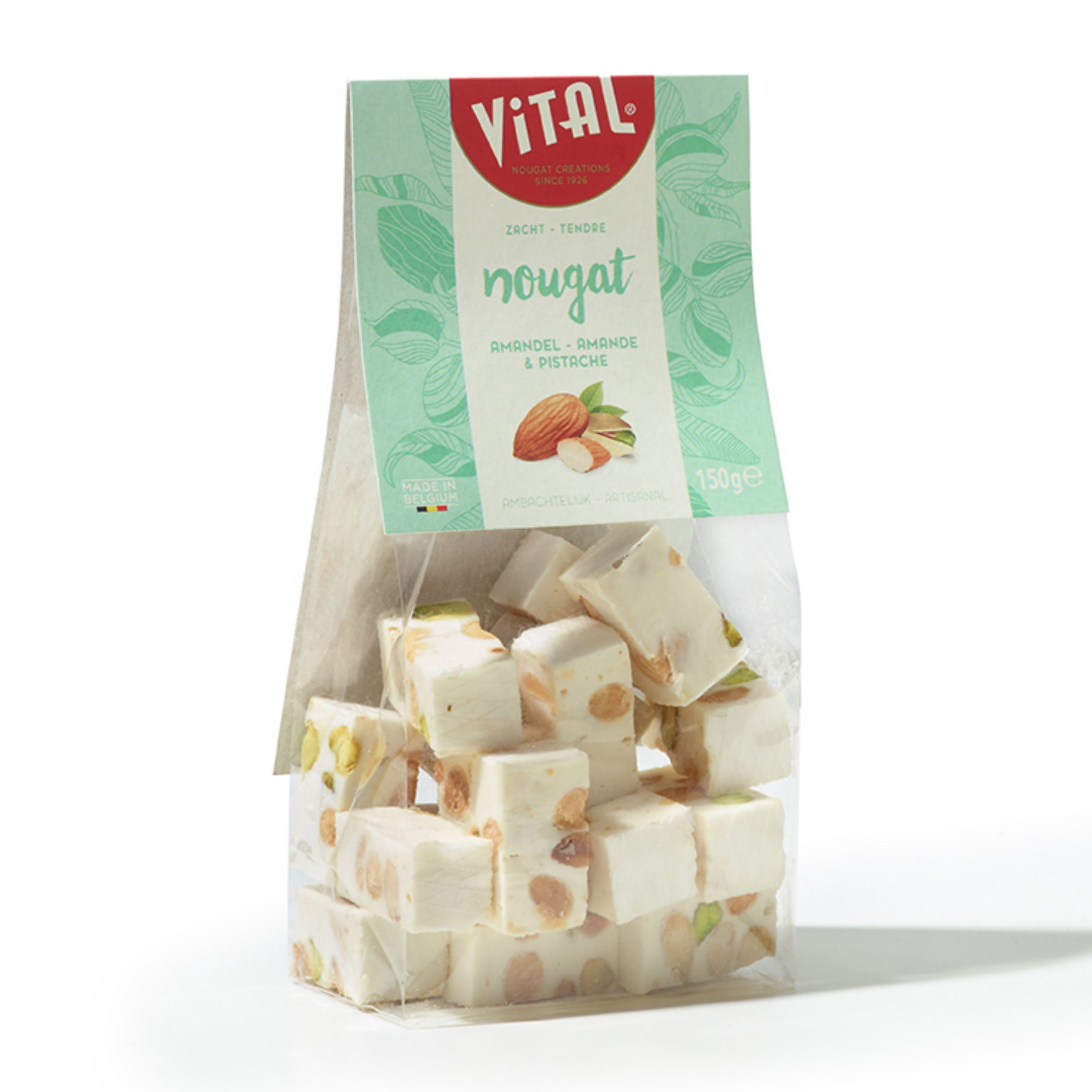 Zakje 150g zachte nougat met amandel & pistache
