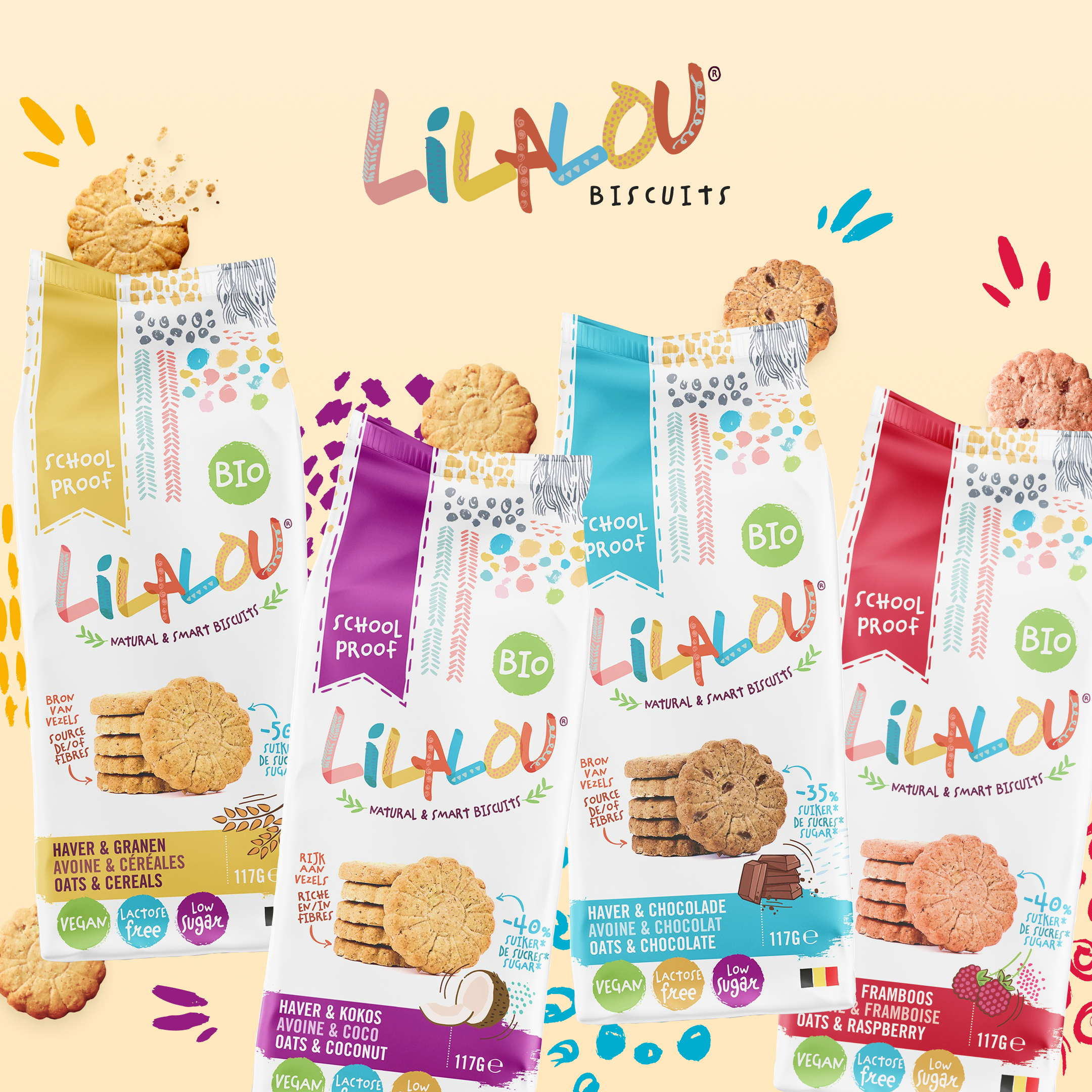 LilaLou biscuits mix 3: met 4 pakjes koekjes  (granen, kokos, chocolade en framboos )⭐️⭐️⭐️⭐️⭐️