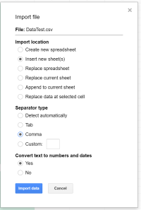 Import Sheet dialogue