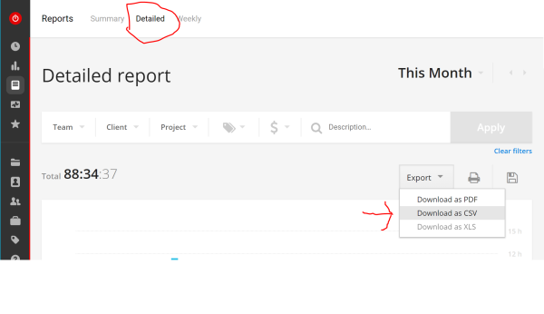 Export Toggl Report data using detailed.