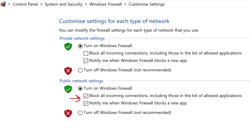 Customise Firewall settings to allow applications through.