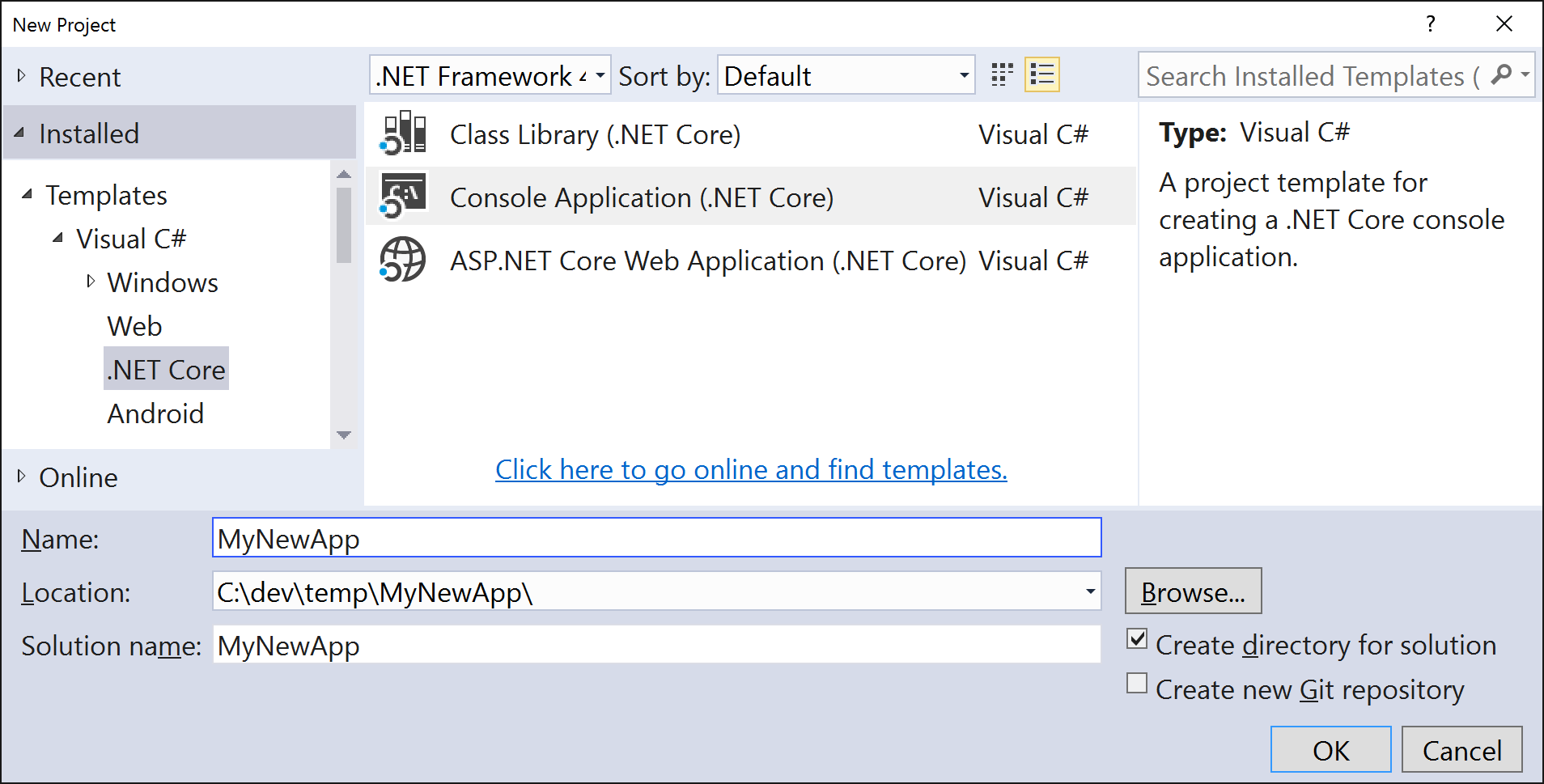 Select Console Application .Net Core from File New Project.