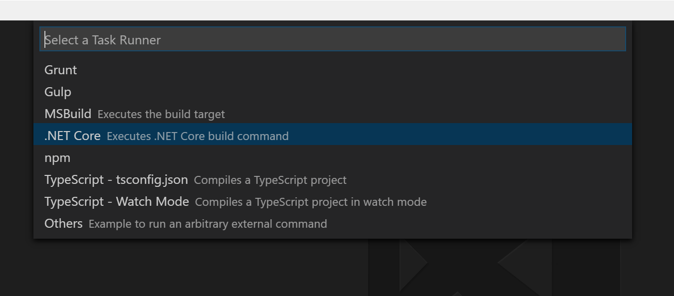 Select .Net Core from the options.