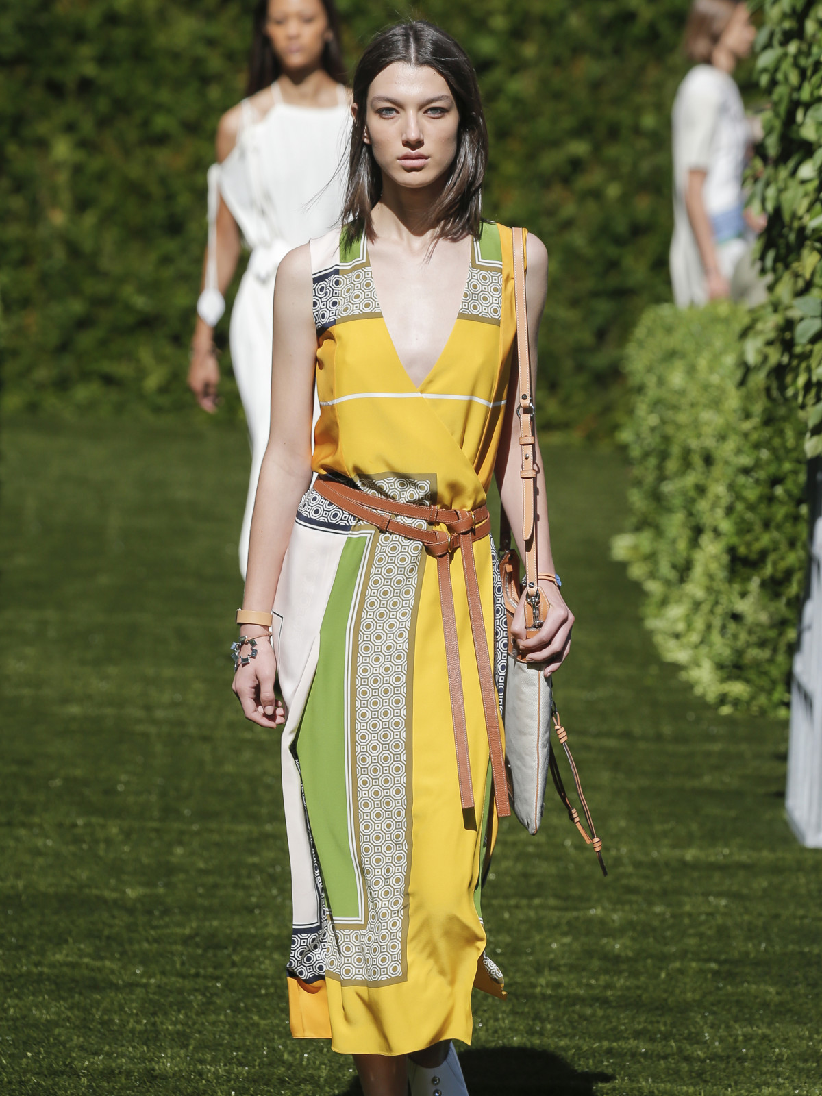 Tory Burch spring 2018 look 5 scarf-print silk satin dress