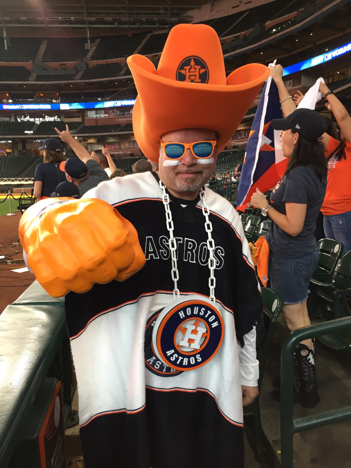 David Arriasola in a foam hat at World Series Game 7 Watch Party at Minute Maid Park