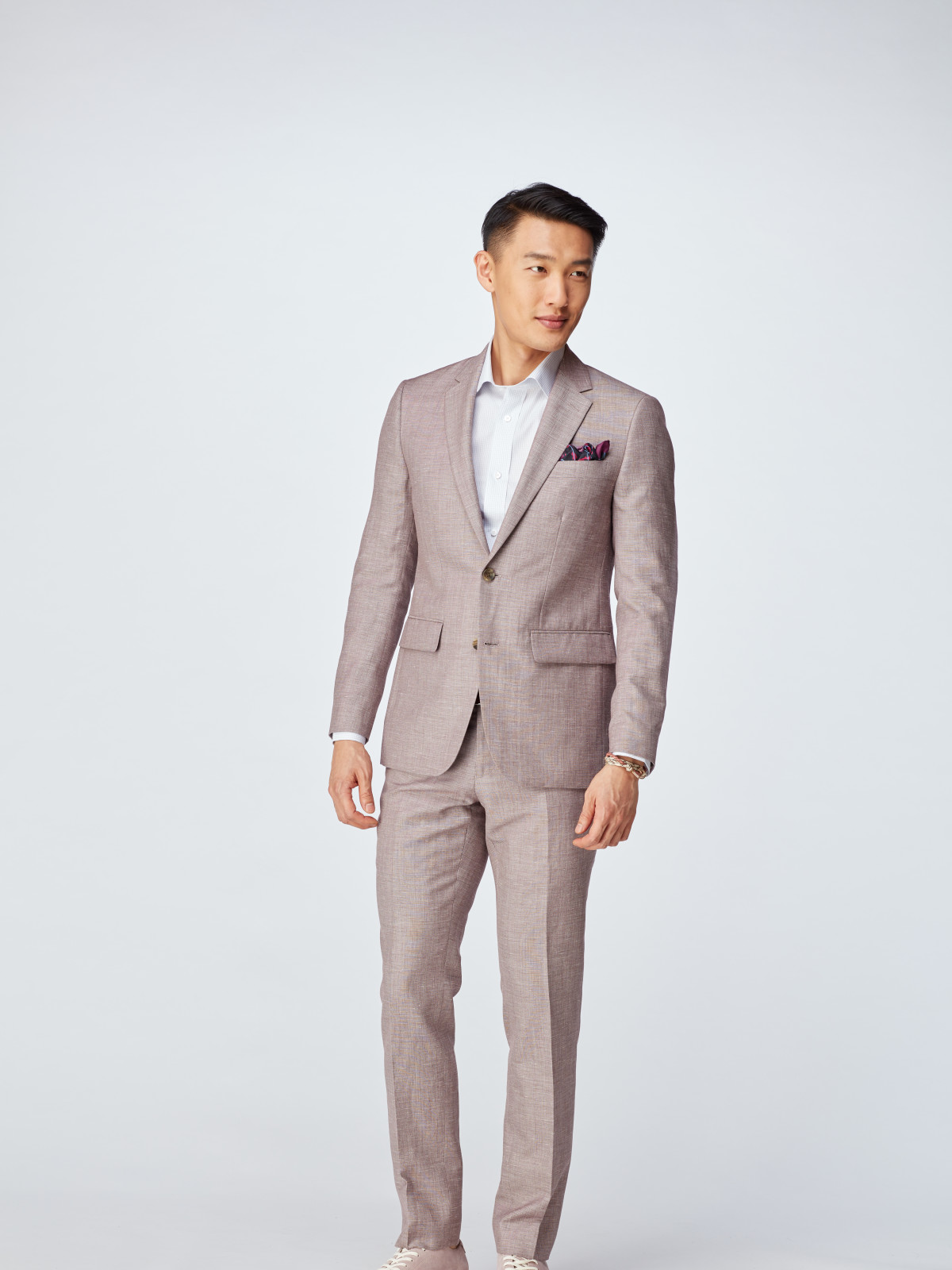 Burgundy Chambray Wool Linen Suit