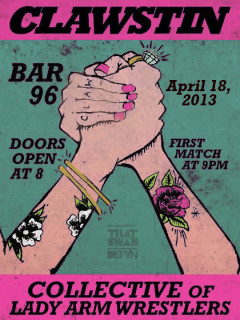 Flyer promoting CLAWstin lady arm wrestling at Bar 96