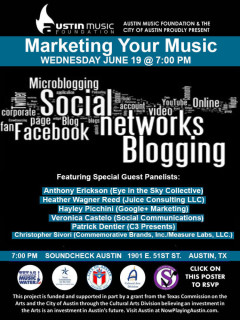 Austin Music Foundation panel Marketing Your Music poster