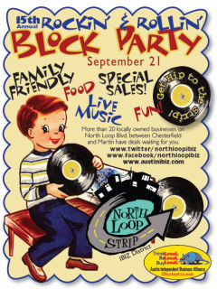 North Loop IBIZ district rockin and rollin block party poster