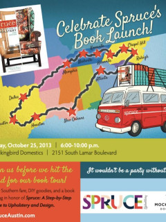 flyer for Spruce Upholstery book launch party