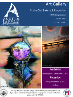 poster for Natures Treasures art exhibit at Old Bakery