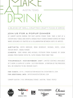 flyer for Make Eat Drink at Canopy for East Austin Studio Tour