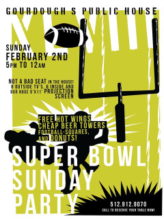 poster for Gourdough's Super bowl watch party 2014