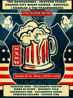 poster for 13th Floor music at Hops and Grain Brewery for SXSW 2014