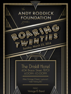 poster for Andy Roddick Foundation's Roaring Twenties party