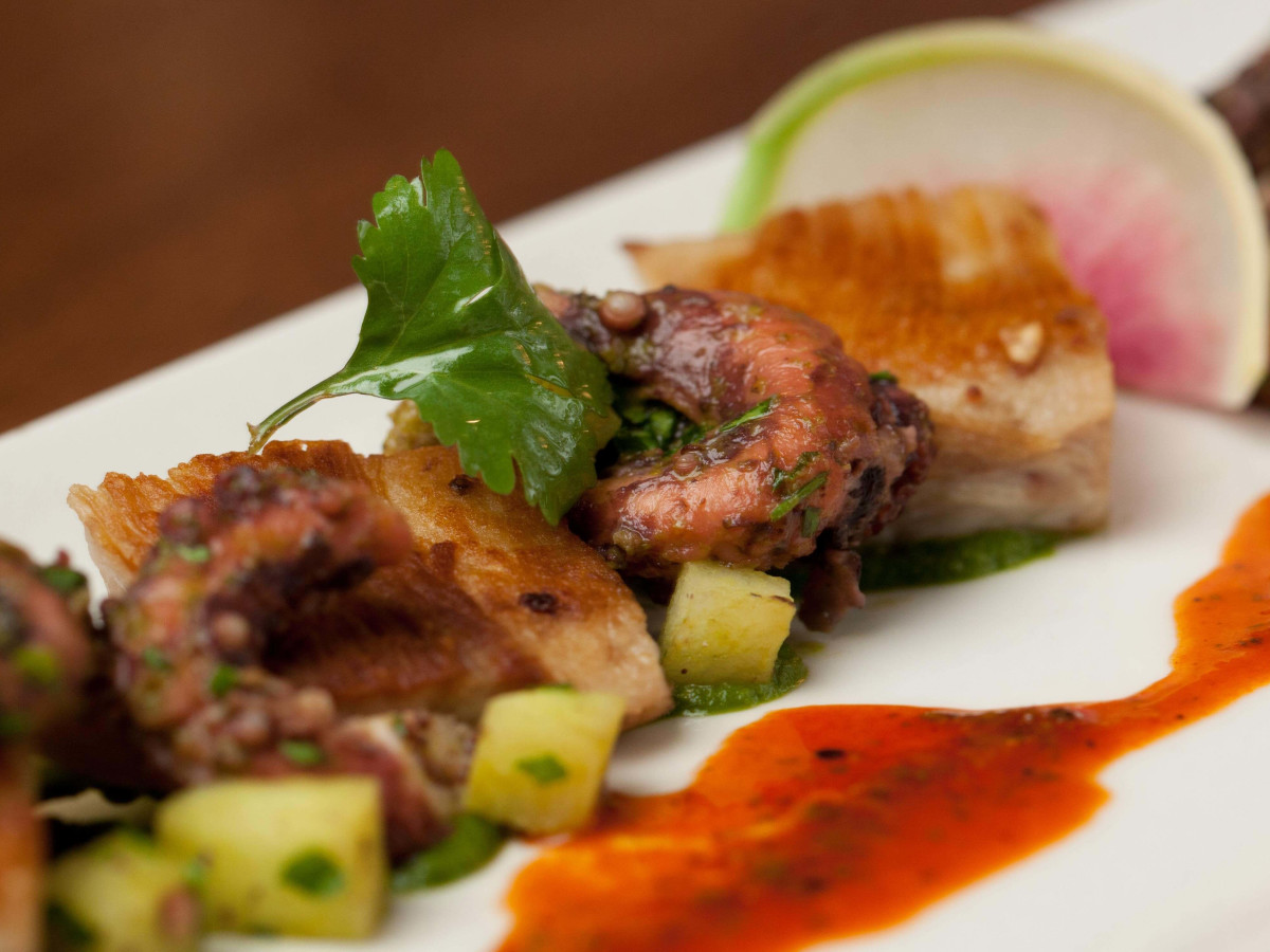 Octopus and pork jowls at Oak restaurant in Dallas