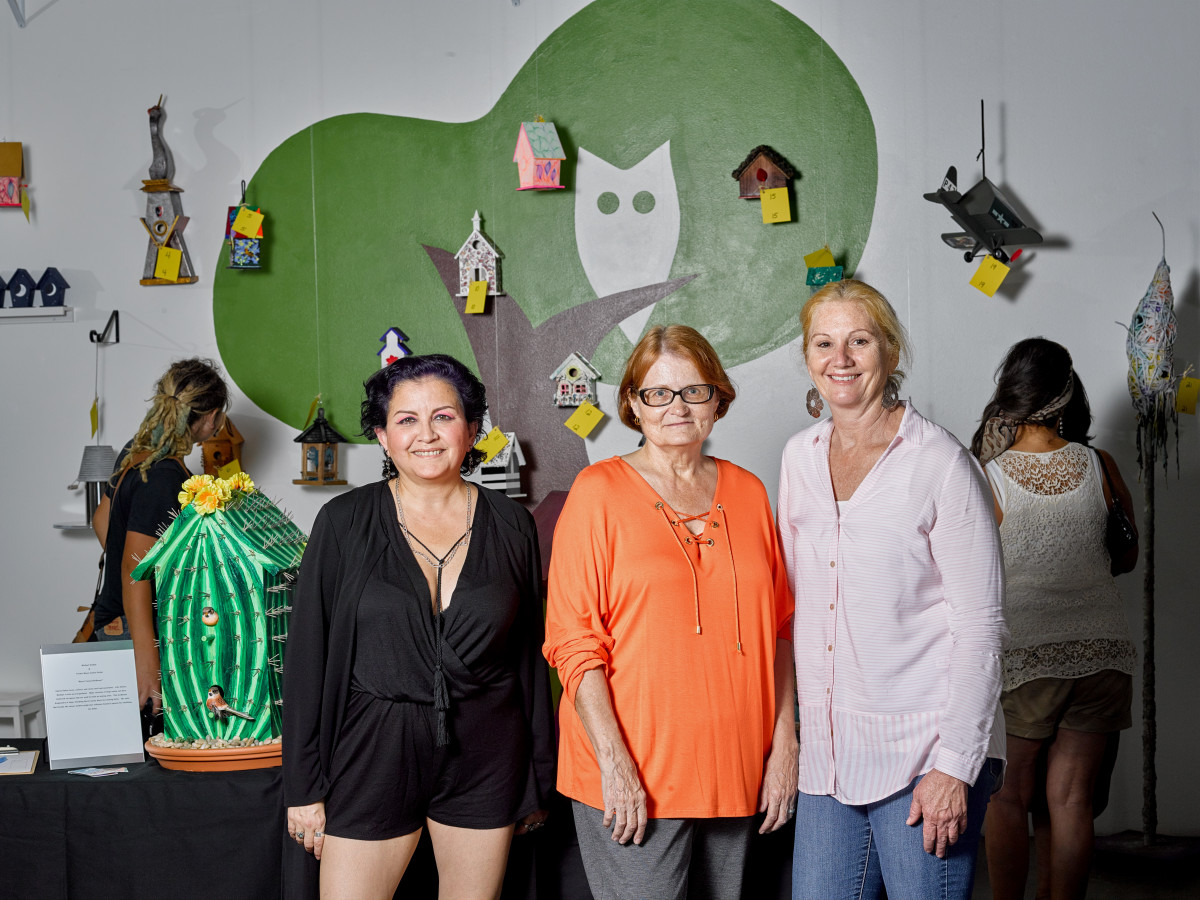Event chairs Monica Melgar, Janet Roe with Houston Arboretum director Debbie Markey at Sawyer Yards Artist Stroll
