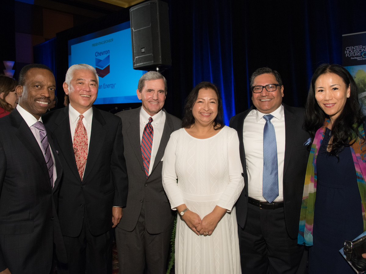 Center for Houston's Future luncheon, March 2016, Astley Blair, Michael Jhin, StanMarek, Preeti Verma, Umesh Verma, Y. Ping Sun