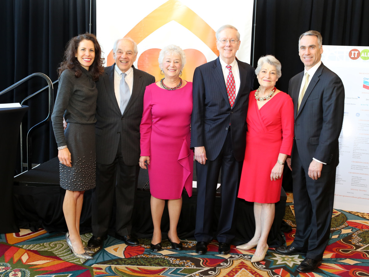 Neighborhood Centers luncheon, Feb. 2016, Gina Luna, Vic Samuels, Bobby Samuels, Darren Walker, Angela Blanchard, Jonathan Day
