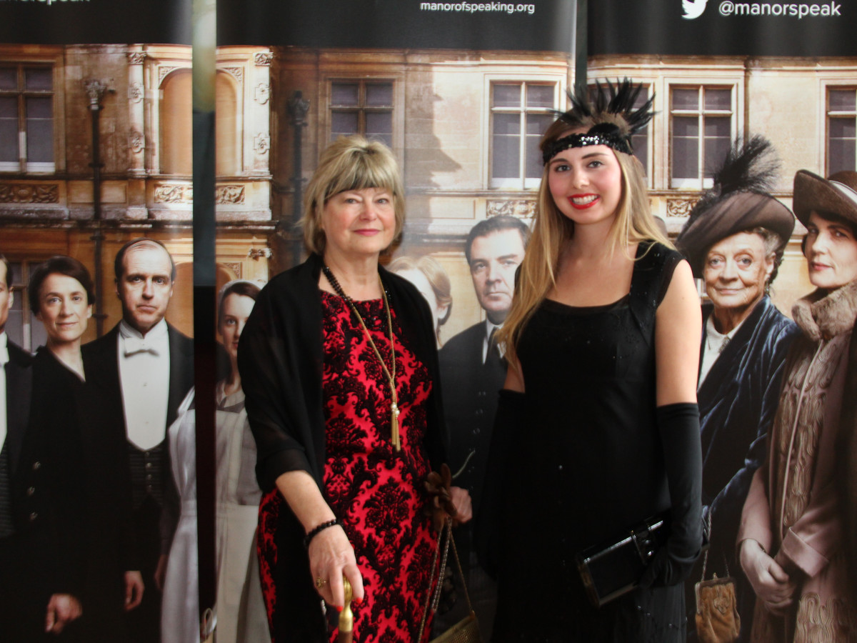 Christine and Kaitlyn Cargol, first place costume contest winners at the noon screening of the Downton Abbey season 6 premiere in The Woodlands
