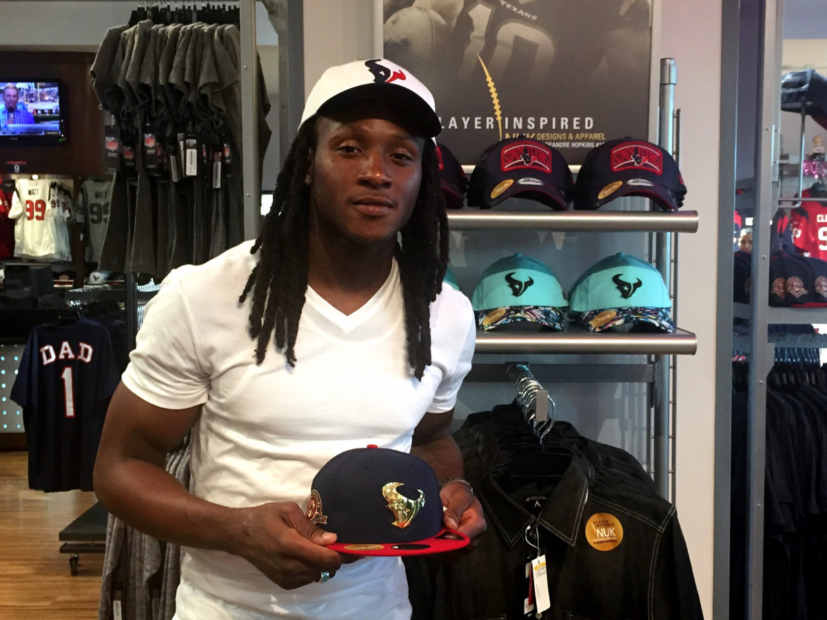 Houston, DeAndre Hopkins, October 2015, DeAndre holding cap