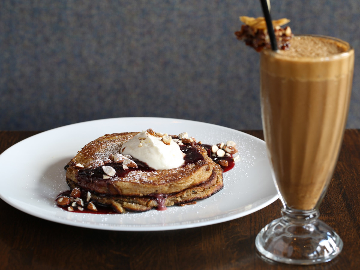 Helen in the Heights brunch semolina pancakes and milkshake