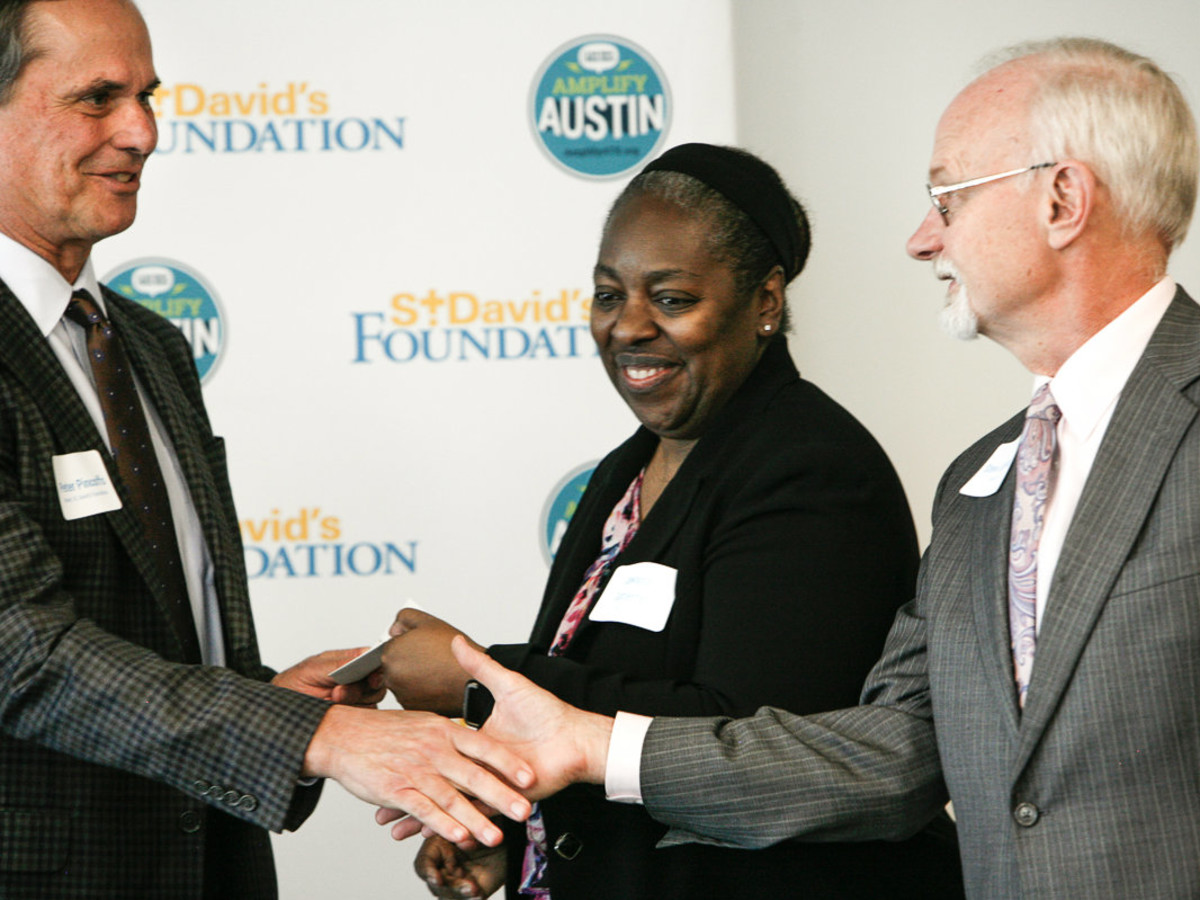 Peter Pinoffs, Board Chair St. David’s Foundation, Jawana Gutierrez and Stephen Jackobs, Capital Idea