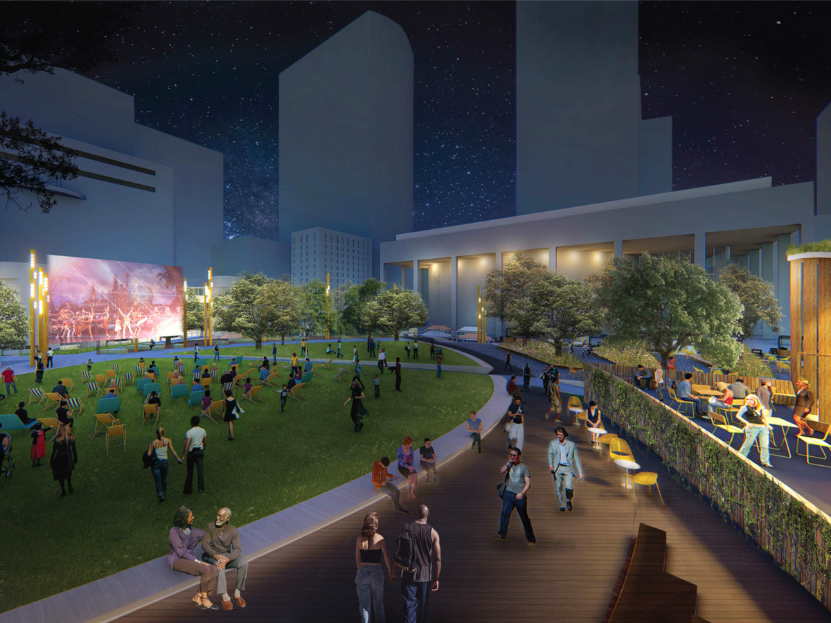 Jones Plaza redevelopment night time