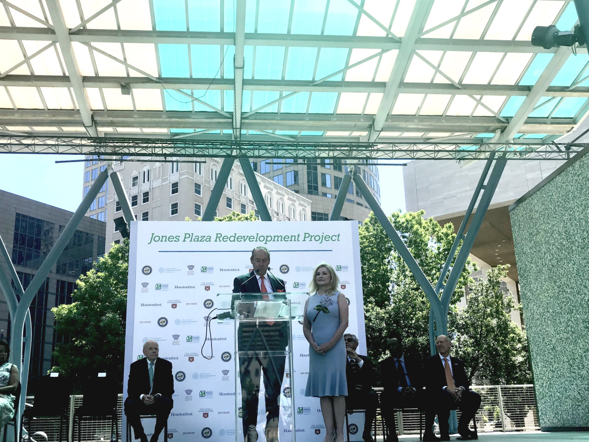 Jones Plaza redevelopment Jim Crane Whitney Crane Sylvester Turner speech