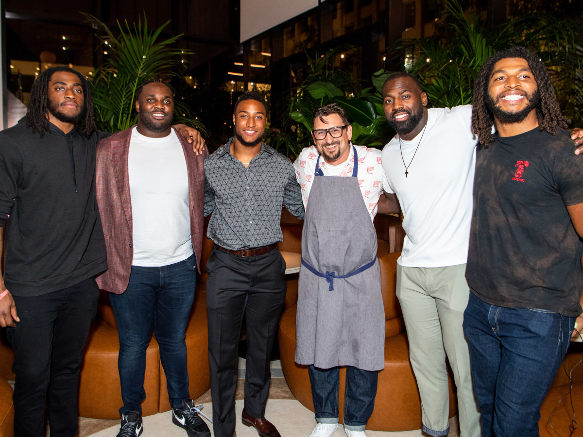 C. Baldwin grand opening 2019 Duke Ejiofor, DJ Reader, Justin Reid, Chris Cosentino, Whitney Mercilus, Peter Kalambayi