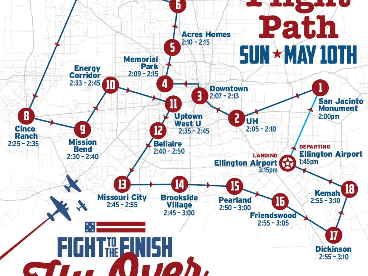 Lone Star Flight Museum Flyover WWII Houston flight path
