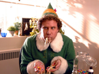 Buddy the Elf eating candy spaghetti