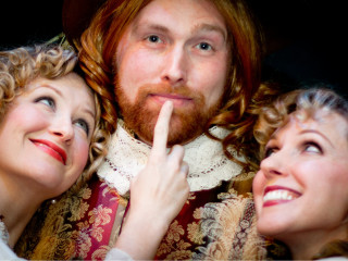 actors from the David Ives play The Liar at Austin Playhouse