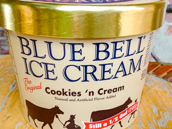 Houston, Blue Bell Ice Cream, August 2015, Cookie N Cream container